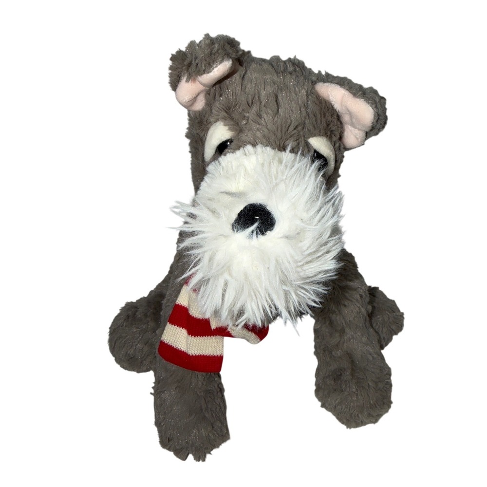 The Petting Zoo Schnauzer Dog Plush Grey White Scarf Stuffed Animal 11 inch